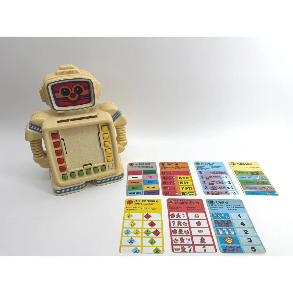 Vintage‎ 1984 Playskool Alphie II Electronic Robot Learning Toy With 7+ Cards